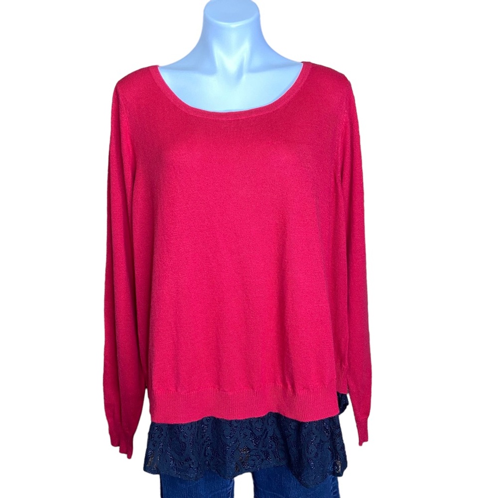 TORRID Lace Hem Pullover Sweater Split Button Bac… - image 2